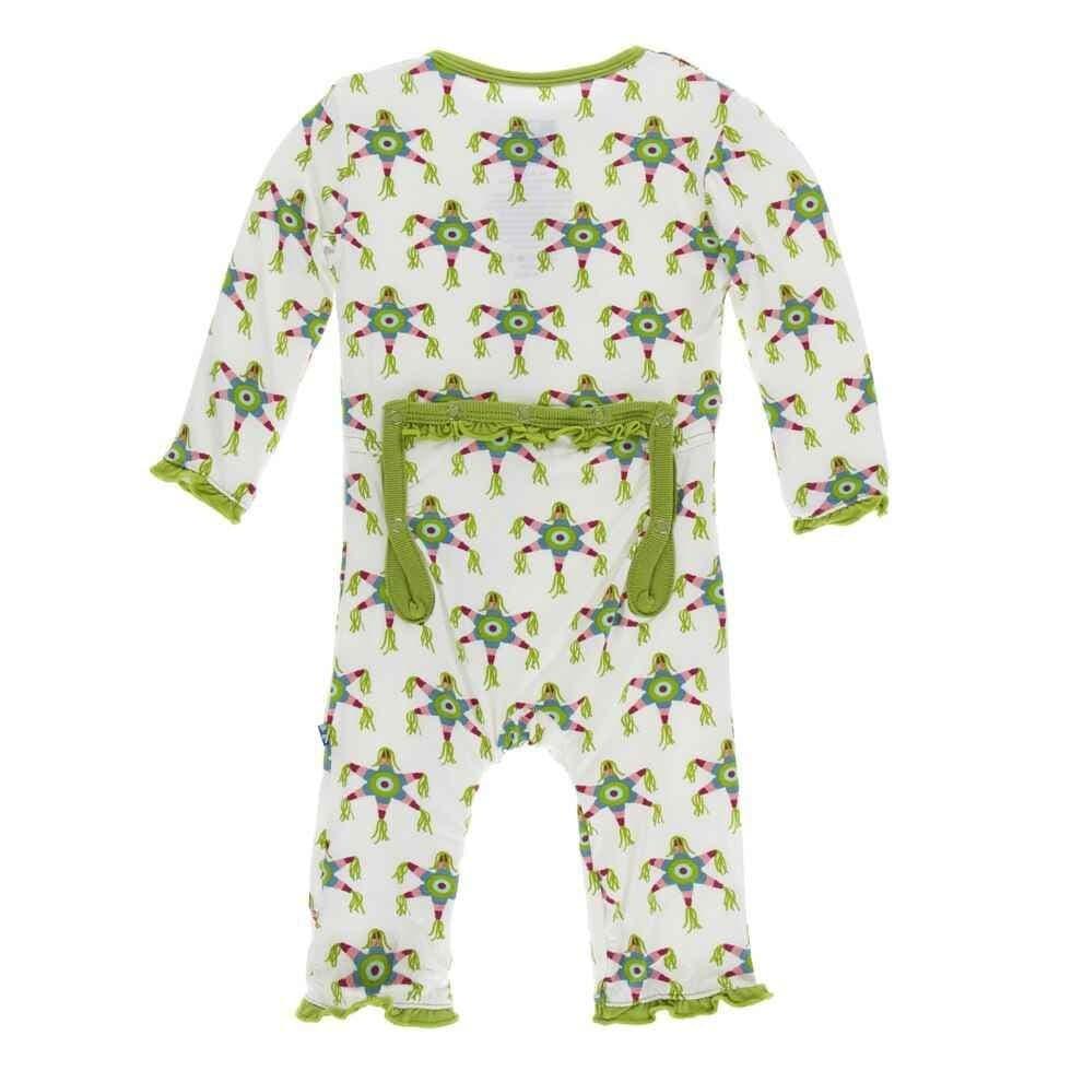 Print Bamboo Layette Classic Ruffle Coverall with Snaps - Natural Pinata - Image 2