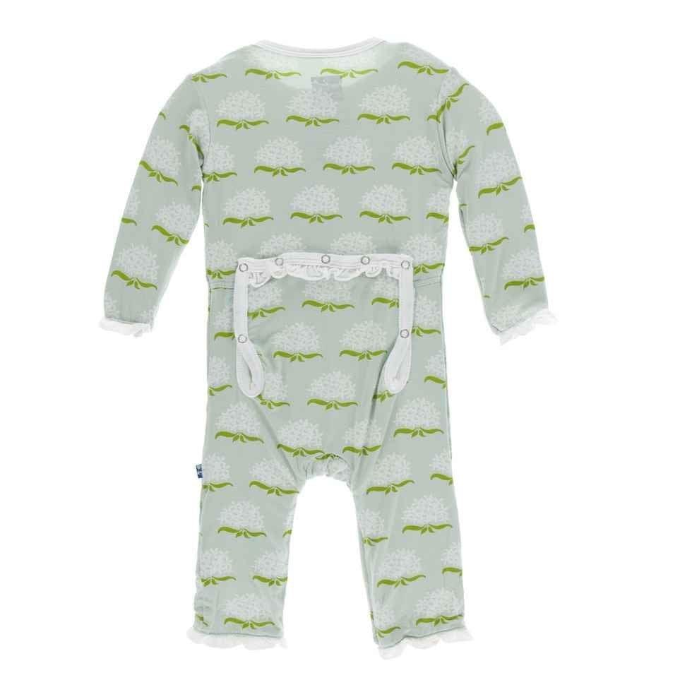 Print Bamboo Layette Classic Ruffle Coverall with Zipper - Aloe Ixora - Image 2