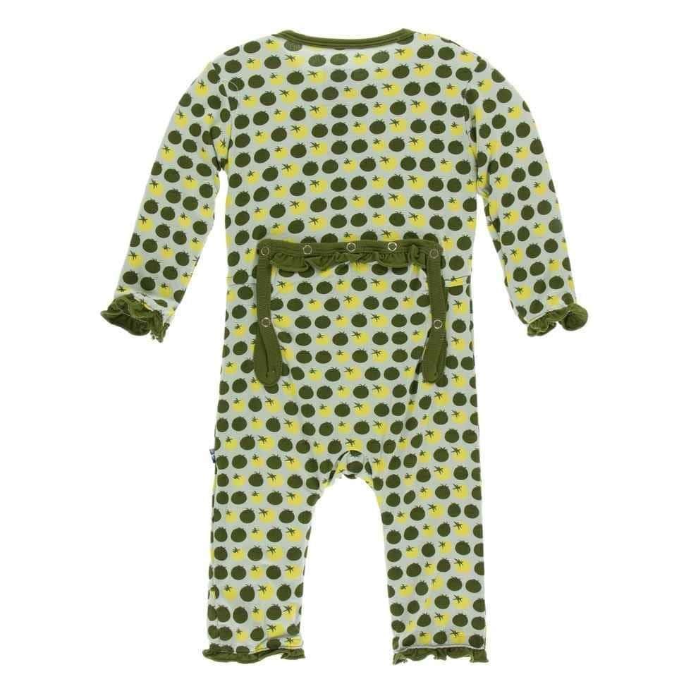 Print Bamboo Layette Classic Ruffle Coverall with Zipper - Aloe Tomatoes - Image 2