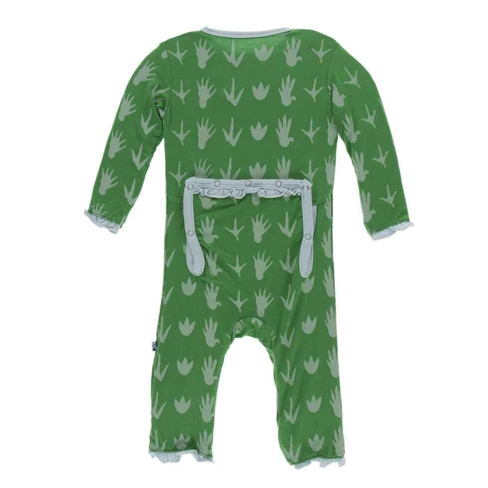 Print Bamboo Layette Classic Ruffle Coverall with Zipper - Dino Tracks - Image 2