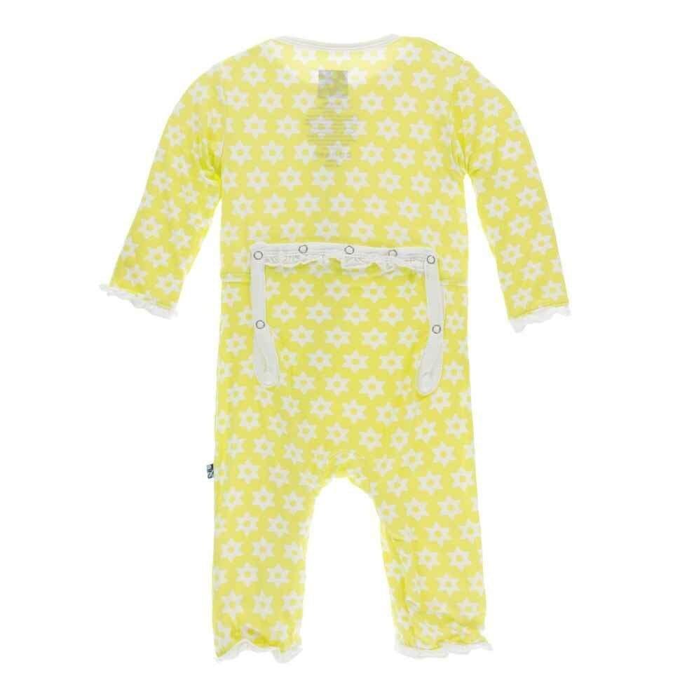 Print Bamboo Layette Classic Ruffle Coverall with Zipper - Lime Blossom Stellini - Image 2