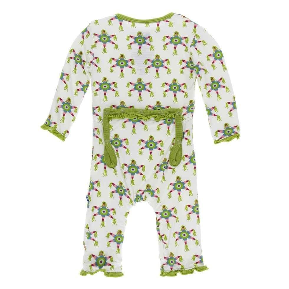 Print Bamboo Layette Classic Ruffle Coverall with Zipper - Natural Pinata - Image 2