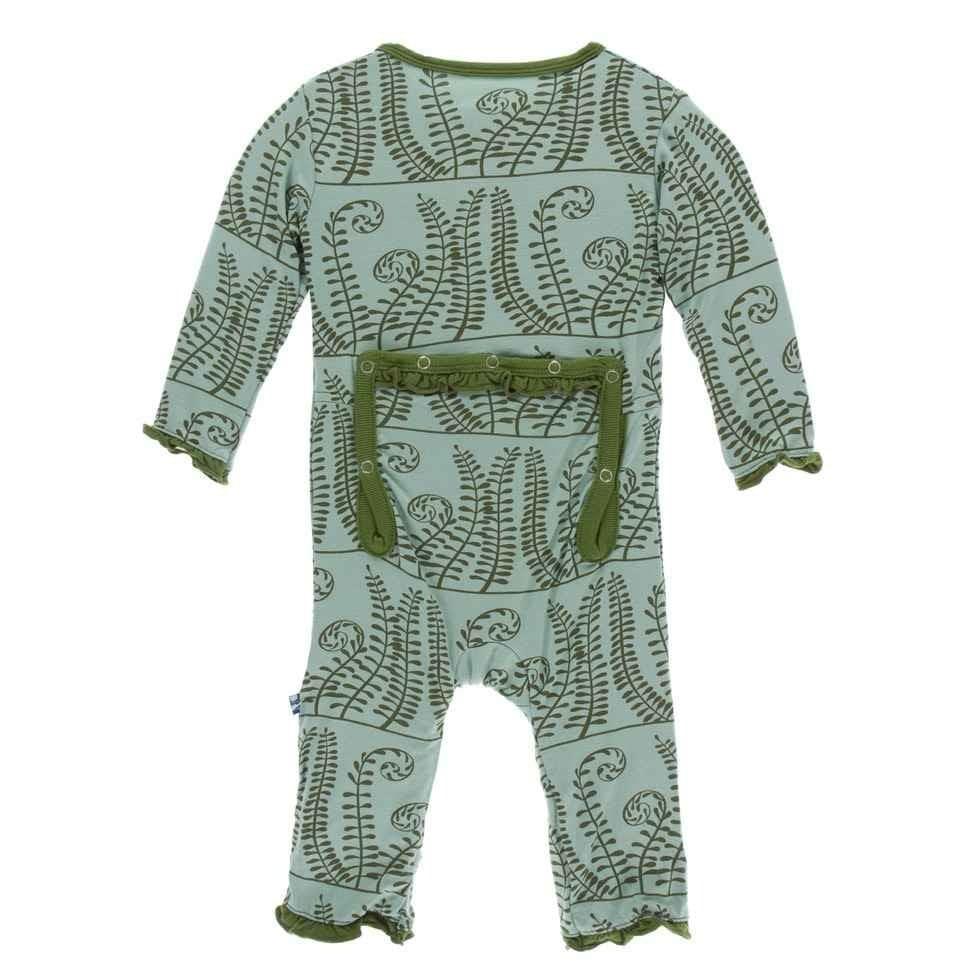 Print Bamboo Layette Classic Ruffle Coverall with Zipper - Shore Ferns - Image 2