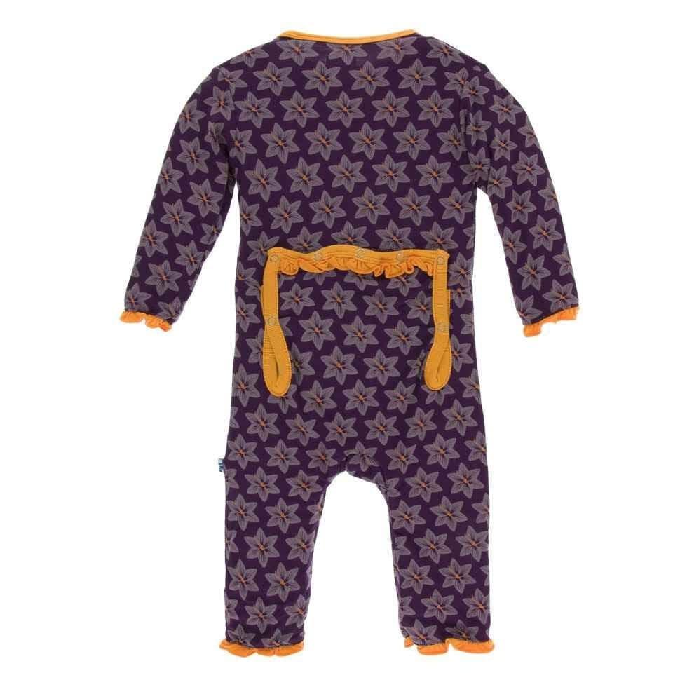 Print Bamboo Layette Classic Ruffle Coverall with Zipper - Wine Grapes Saffron - Image 2