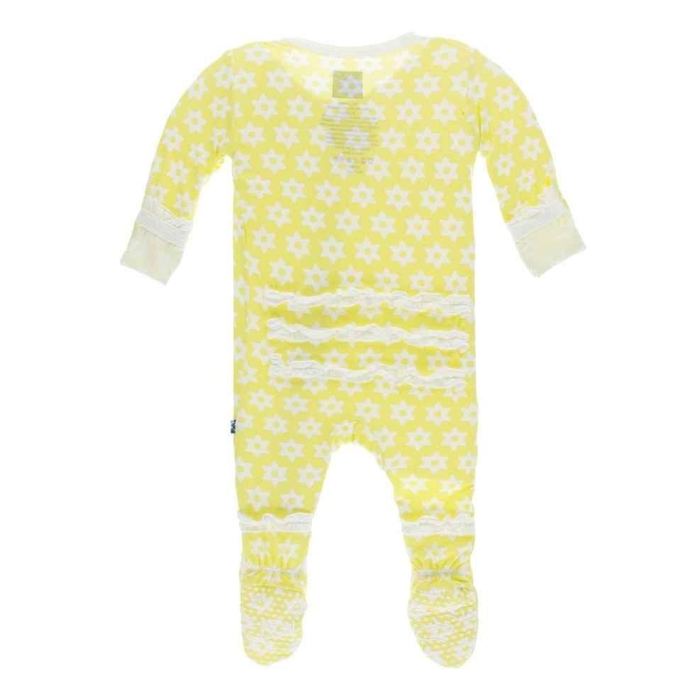 Print Bamboo Layette Classic Ruffle Footie with Zipper - Lime Blossom Stellini - Image 2