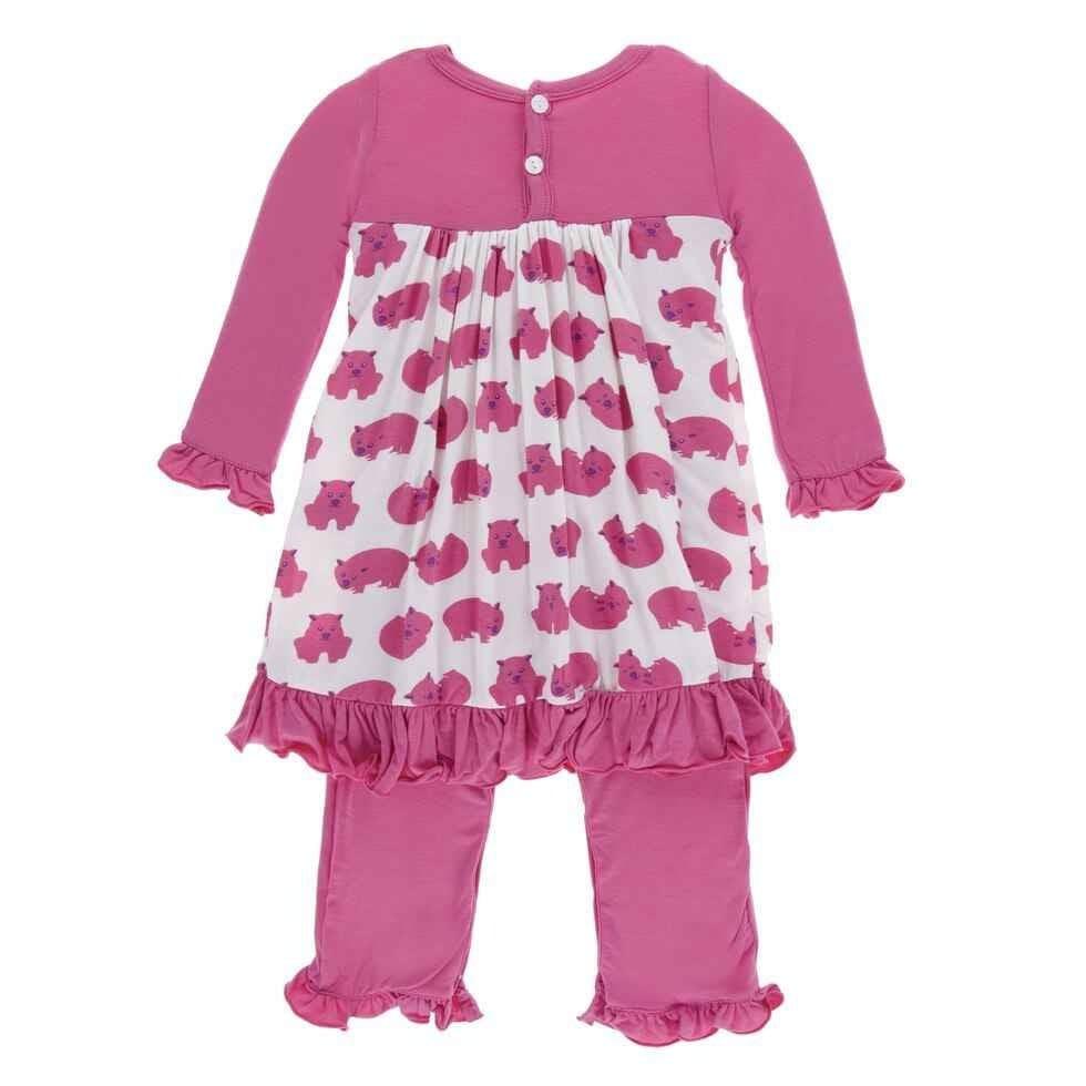Print Bamboo Long Sleeve Dress Romper, Natural Wombat - Image 2