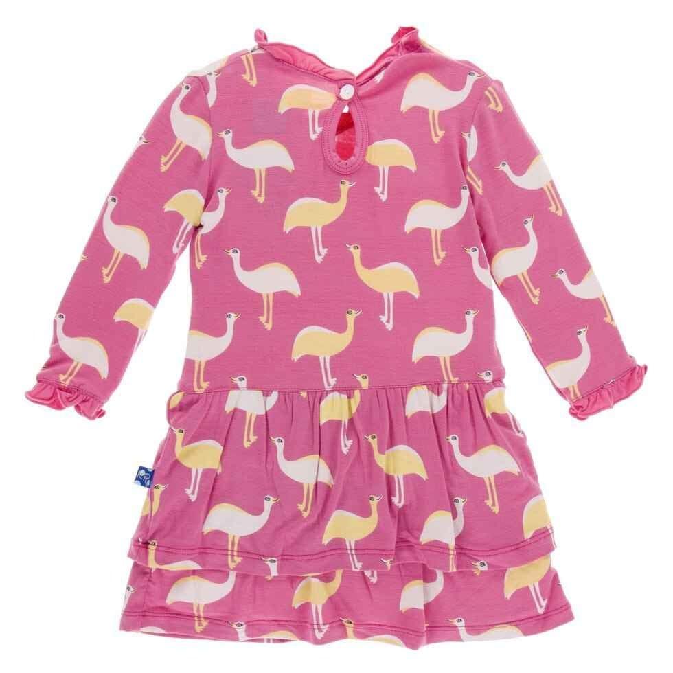 Print Bamboo Long Sleeve Drop Waist Dress, Flamingo Emu - Image 2