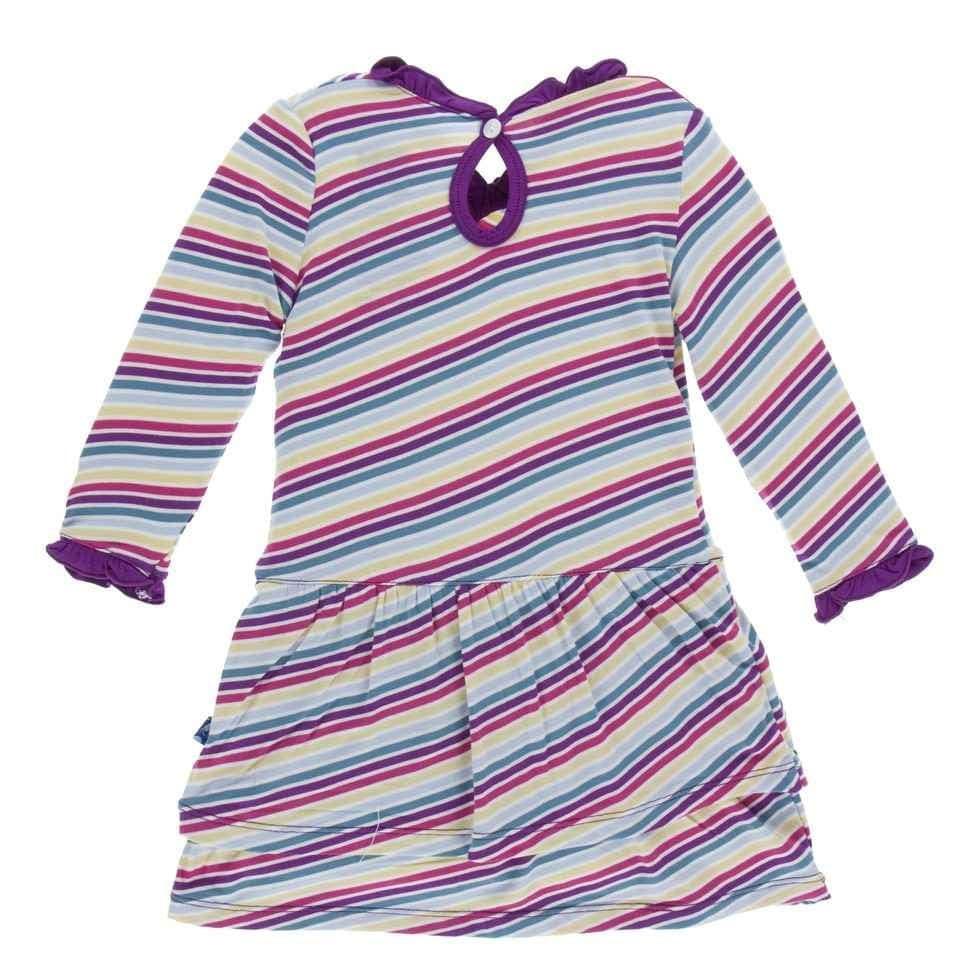 Print Bamboo Long Sleeve Drop Waist Dress, Girl Perth Stripe - Image 2
