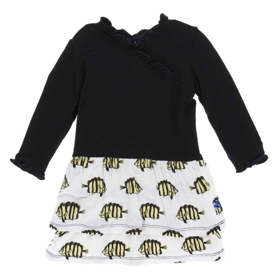 Print Bamboo Long Sleeve Drop Waist Dress, Natural Butterflyfish - Image 2