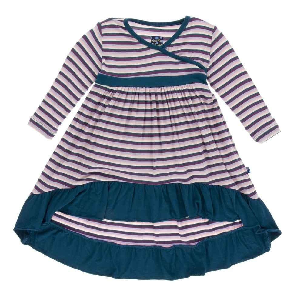 Print Bamboo Long Sleeve HiLo Maxi Dress, Girl Anniversary Stripe