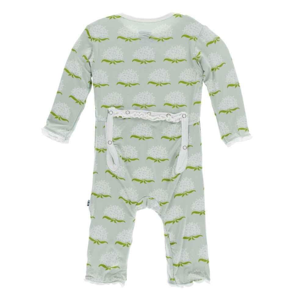 Print Bamboo Muffin Ruffle Coverall with Snaps - Aloe Ixora - Image 2