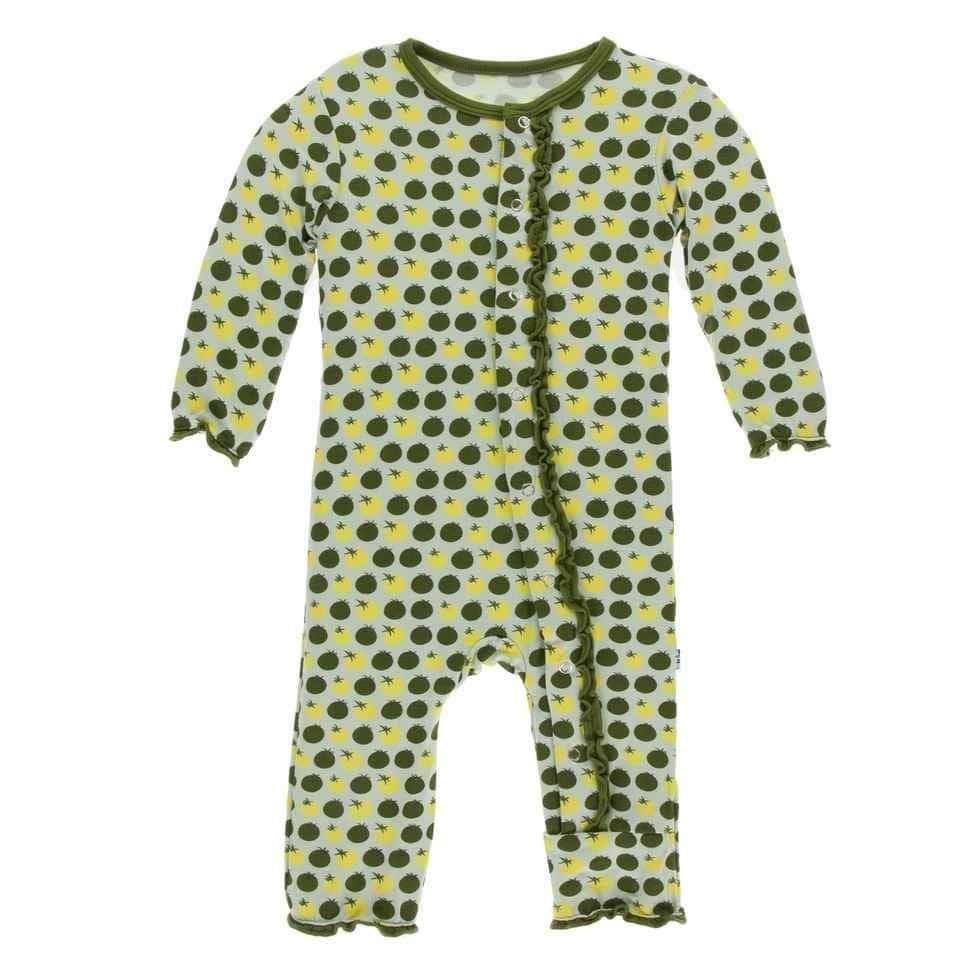 Print Bamboo Muffin Ruffle Coverall with Snaps - Aloe Tomatoes