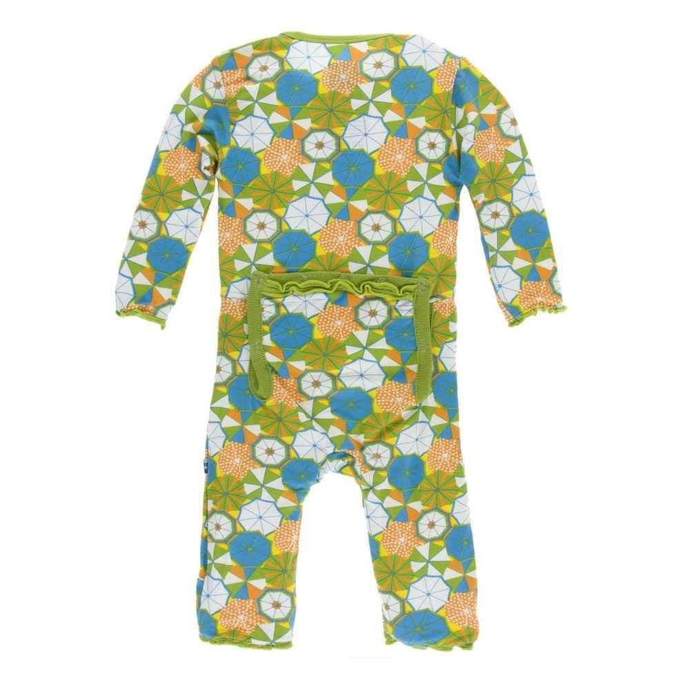 Print Bamboo Muffin Ruffle Coverall with Snaps - Beach Umbrellas - Image 2