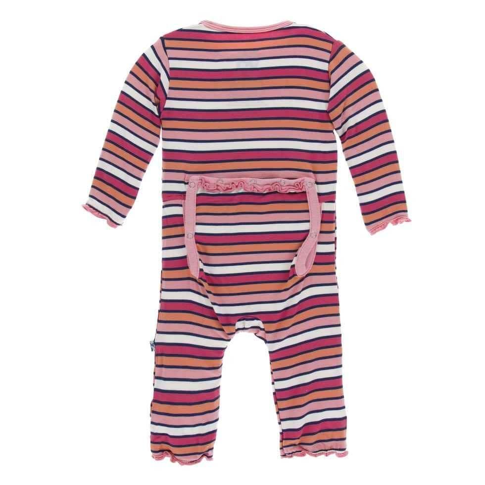 Print Bamboo Muffin Ruffle Coverall with Snaps - Botany Red Ginger Stripe - Image 2
