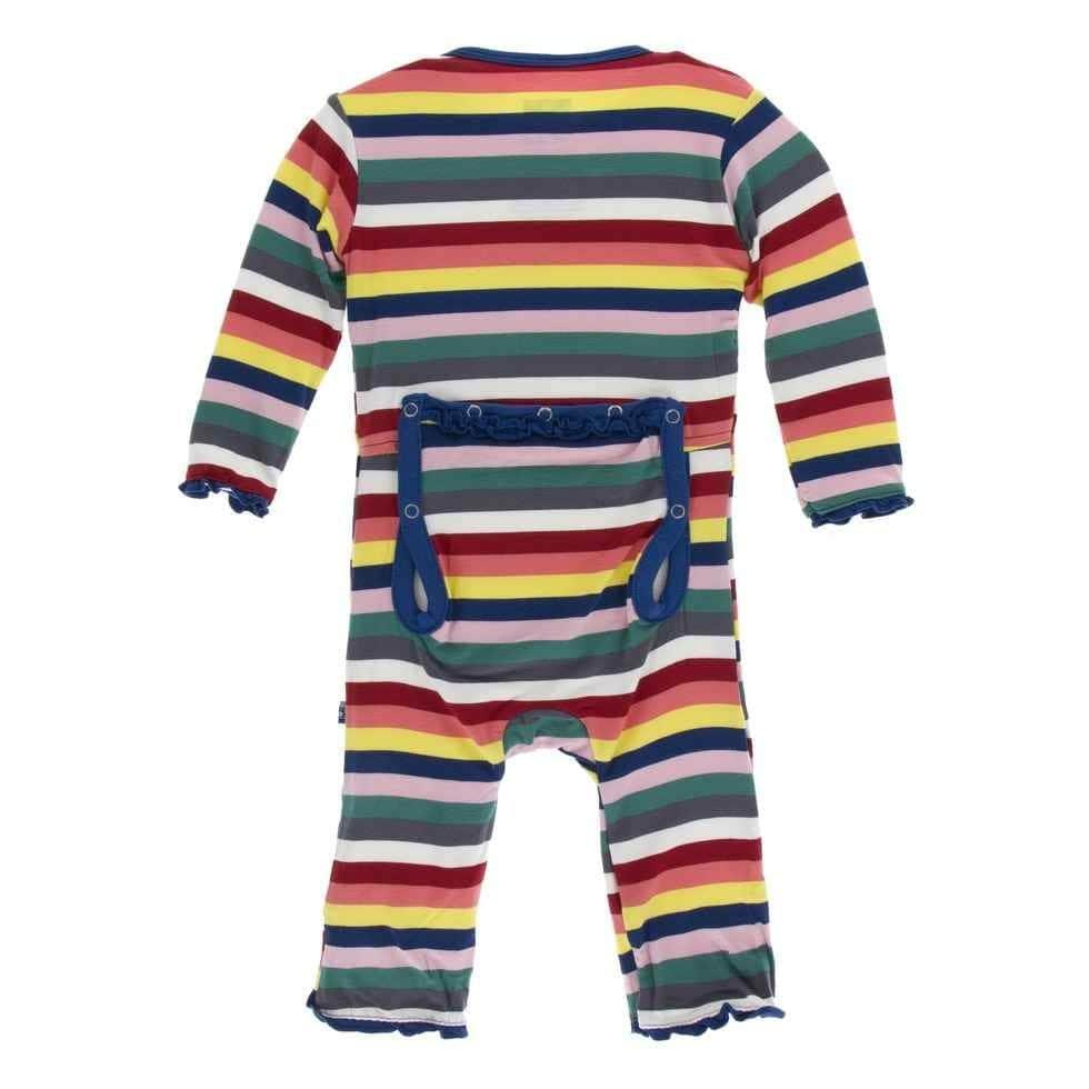 Print Bamboo Muffin Ruffle Coverall with Snaps - Bright London Stripe - Image 2