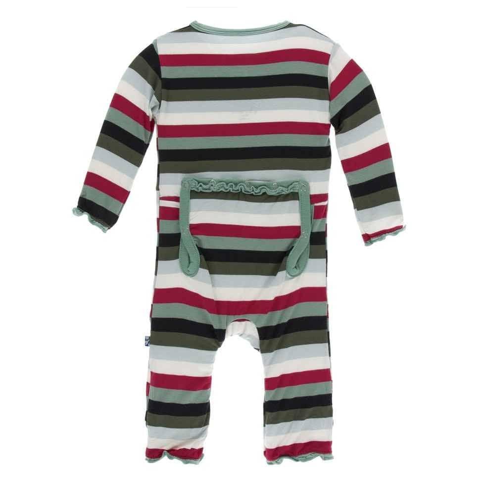 Print Bamboo Muffin Ruffle Coverall with Snaps - Christmas Multi Stripe - Image 2