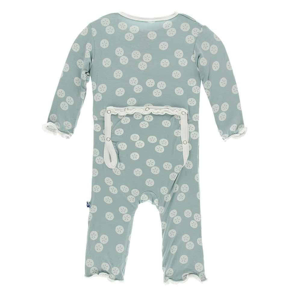 Print Bamboo Muffin Ruffle Coverall with Snaps - Jade Sand Dollar - Image 2