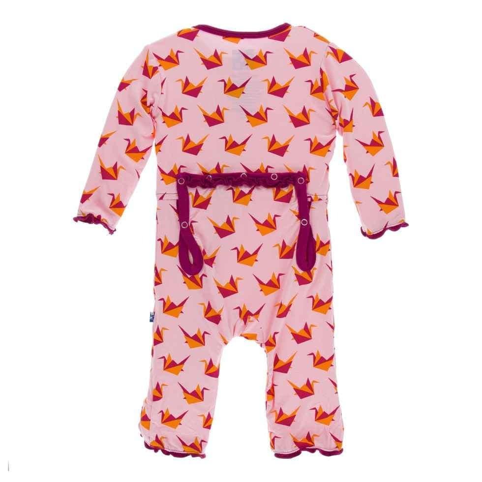 Print Bamboo Muffin Ruffle Coverall with Snaps - Lotus Origami Crane - Image 2