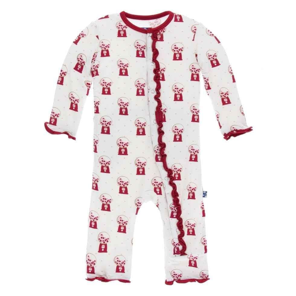 Print Bamboo Muffin Ruffle Coverall with Snaps - Natural Gumball Machine - Image 2