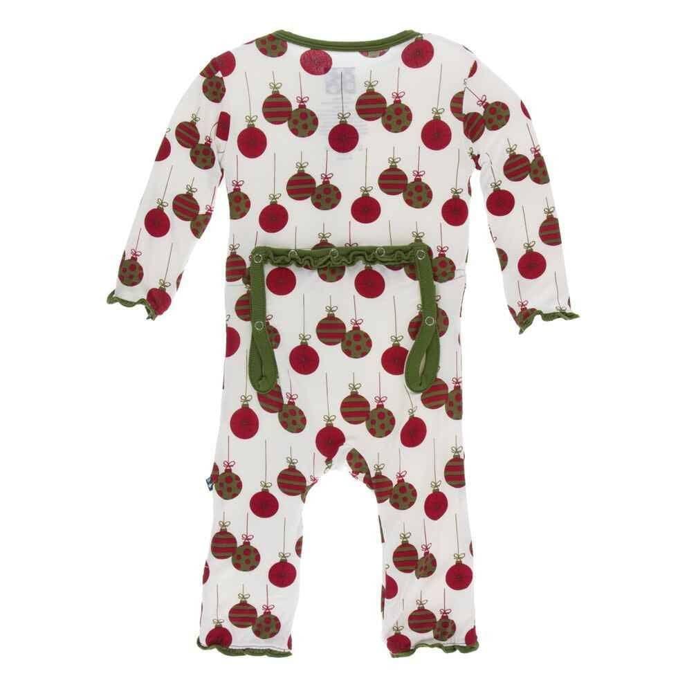 Print Bamboo Muffin Ruffle Coverall with Snaps - Natural Ornaments - Image 2