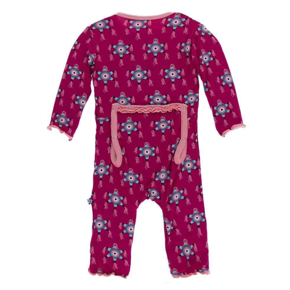 Print Bamboo Muffin Ruffle Coverall with Snaps - Rhododendron Pinata - Image 2