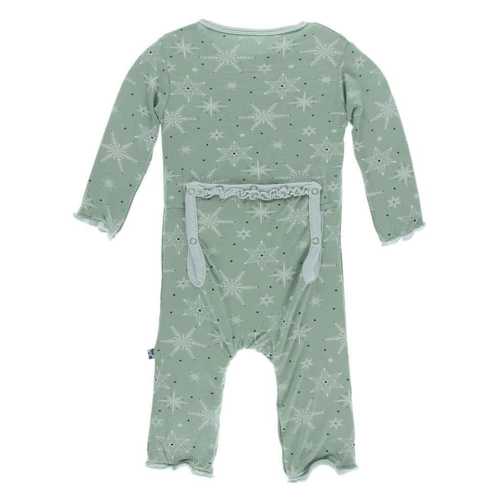 Print Bamboo Muffin Ruffle Coverall with Snaps - Shore Snowflakes - Image 2