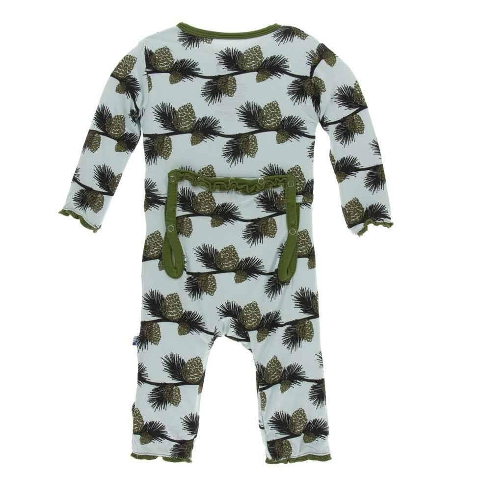 Print Bamboo Muffin Ruffle Coverall with Snaps - Spring Sky Pine Cones - Image 2