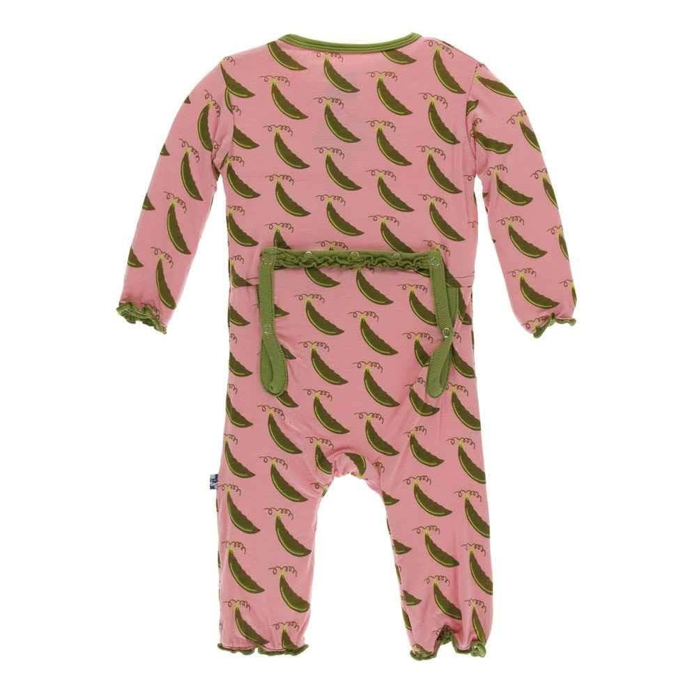 Print Bamboo Muffin Ruffle Coverall with Snaps - Strawberry Sweet Peas - Image 2