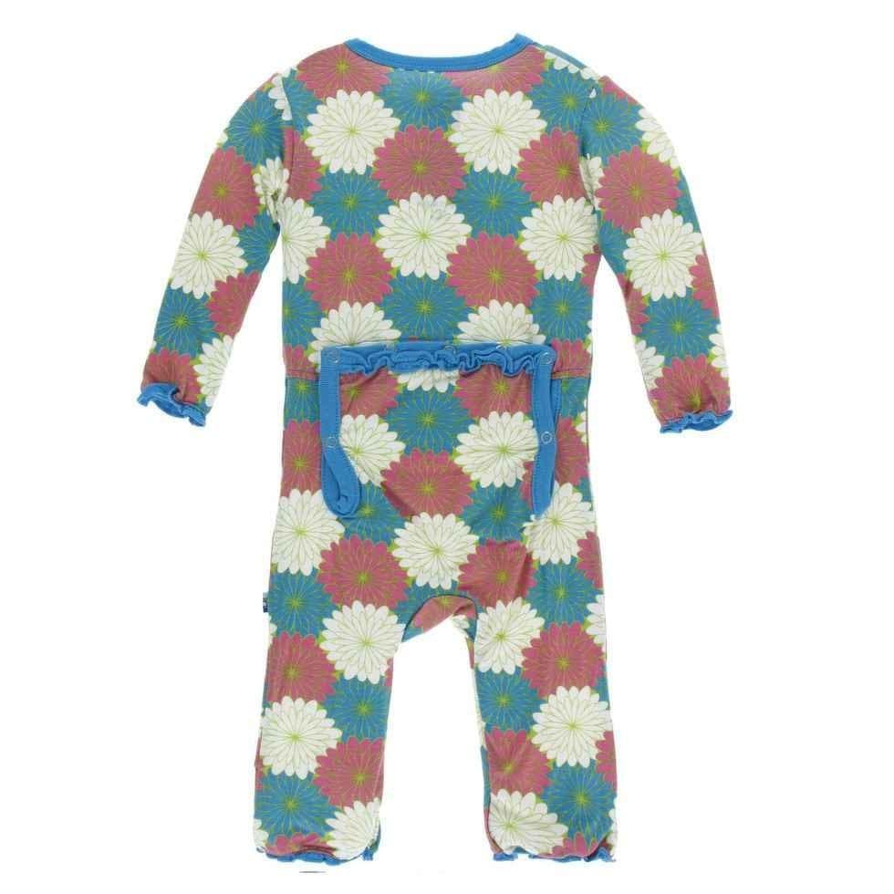 Print Bamboo Muffin Ruffle Coverall with Snaps - Tropical Flowers - Image 2