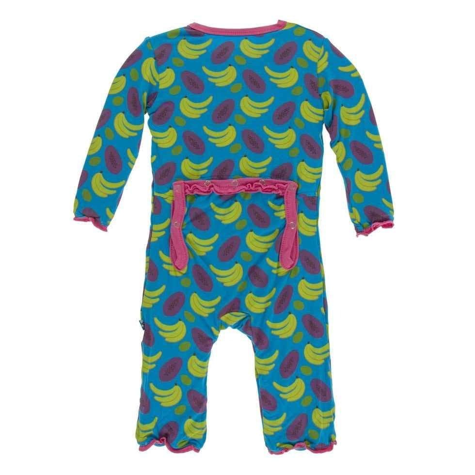 Print Bamboo Muffin Ruffle Coverall with Snaps - Tropical Fruit - Image 2