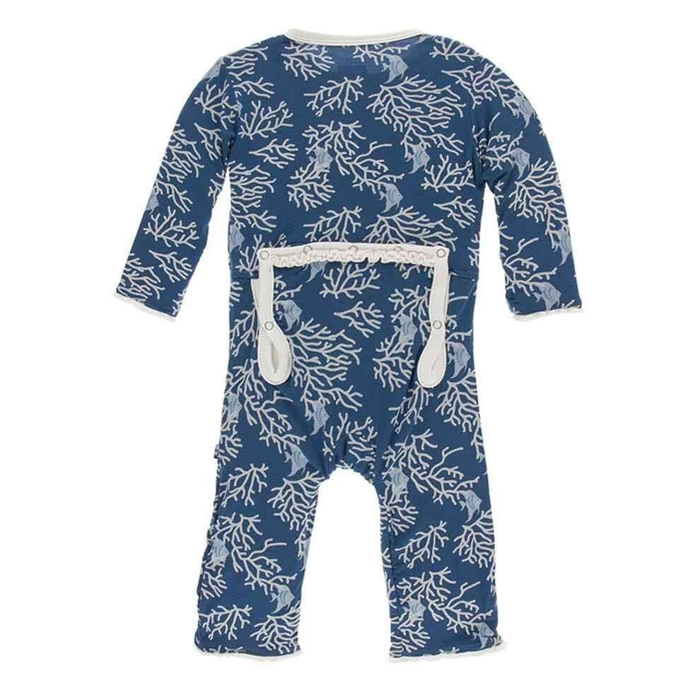 Print Bamboo Muffin Ruffle Coverall with Snaps - Twilight Coral Fans - Image 2
