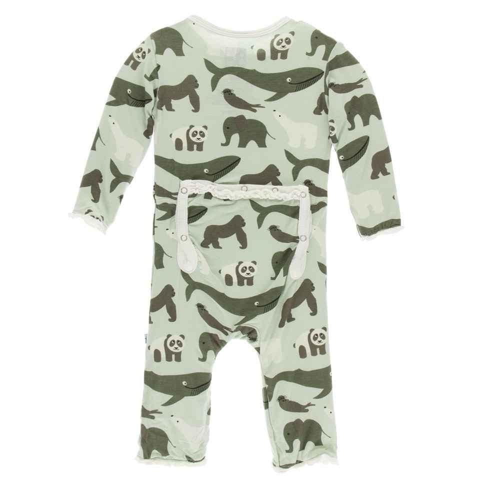 Print Bamboo Muffin Ruffle Coverall with Zipper - Aloe Endangered Animals - Image 2