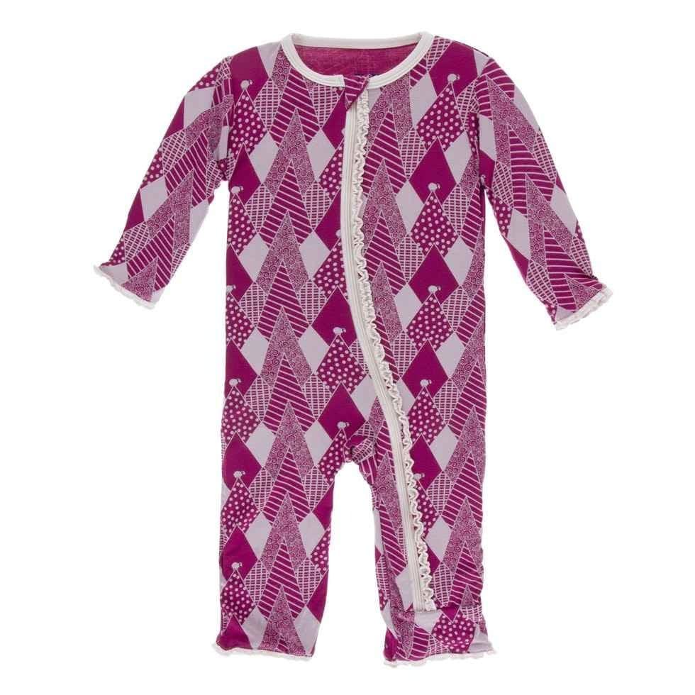 Print Bamboo Muffin Ruffle Coverall with Zipper - Berry Mountains - Image 2