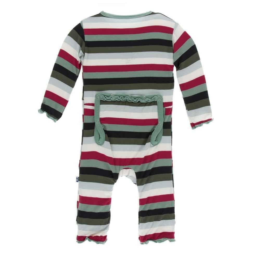 Print Bamboo Muffin Ruffle Coverall with Zipper - Christmas Multi Stripe - Image 2