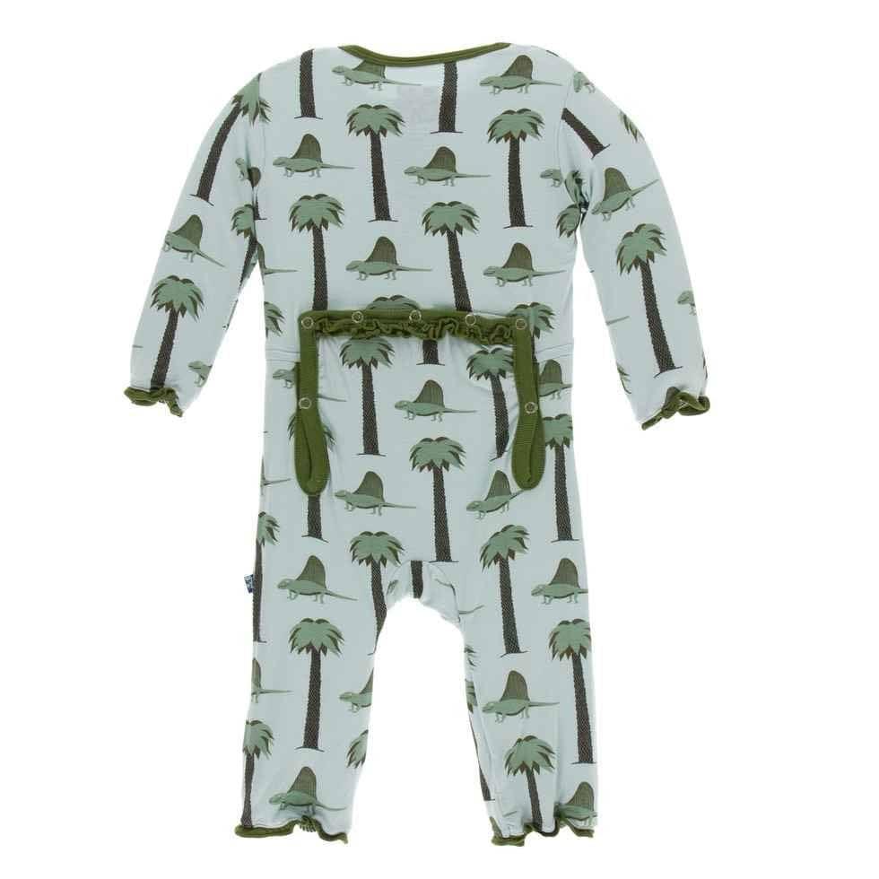 Print Bamboo Muffin Ruffle Coverall with Zipper - Dimetrodon - Image 2