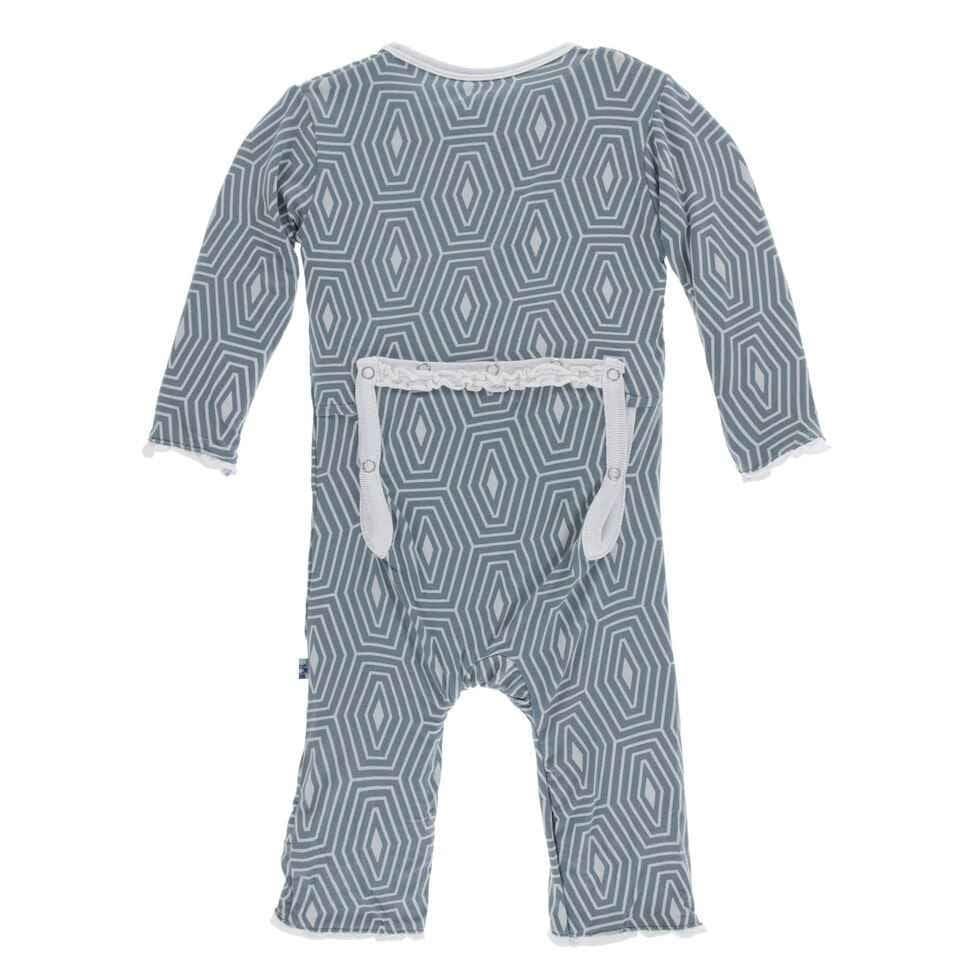 Print Bamboo Muffin Ruffle Coverall with Zipper - Dusty Sky Tortoise Shell - Image 2