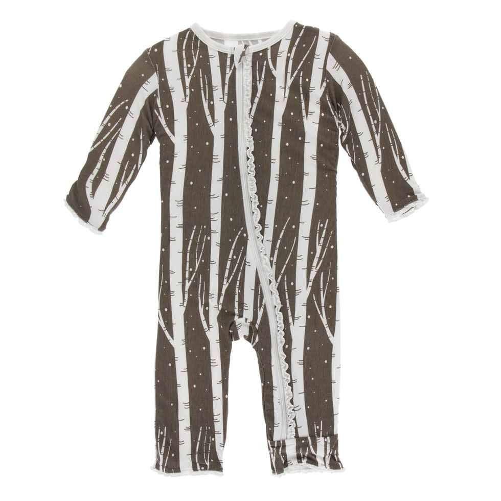 Print Bamboo Muffin Ruffle Coverall with Zipper - Falcon Snow - Image 2