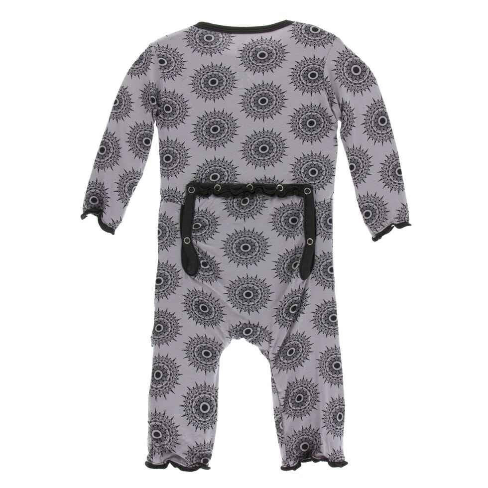 Print Bamboo Muffin Ruffle Coverall with Zipper - Feather Mandala - Image 2