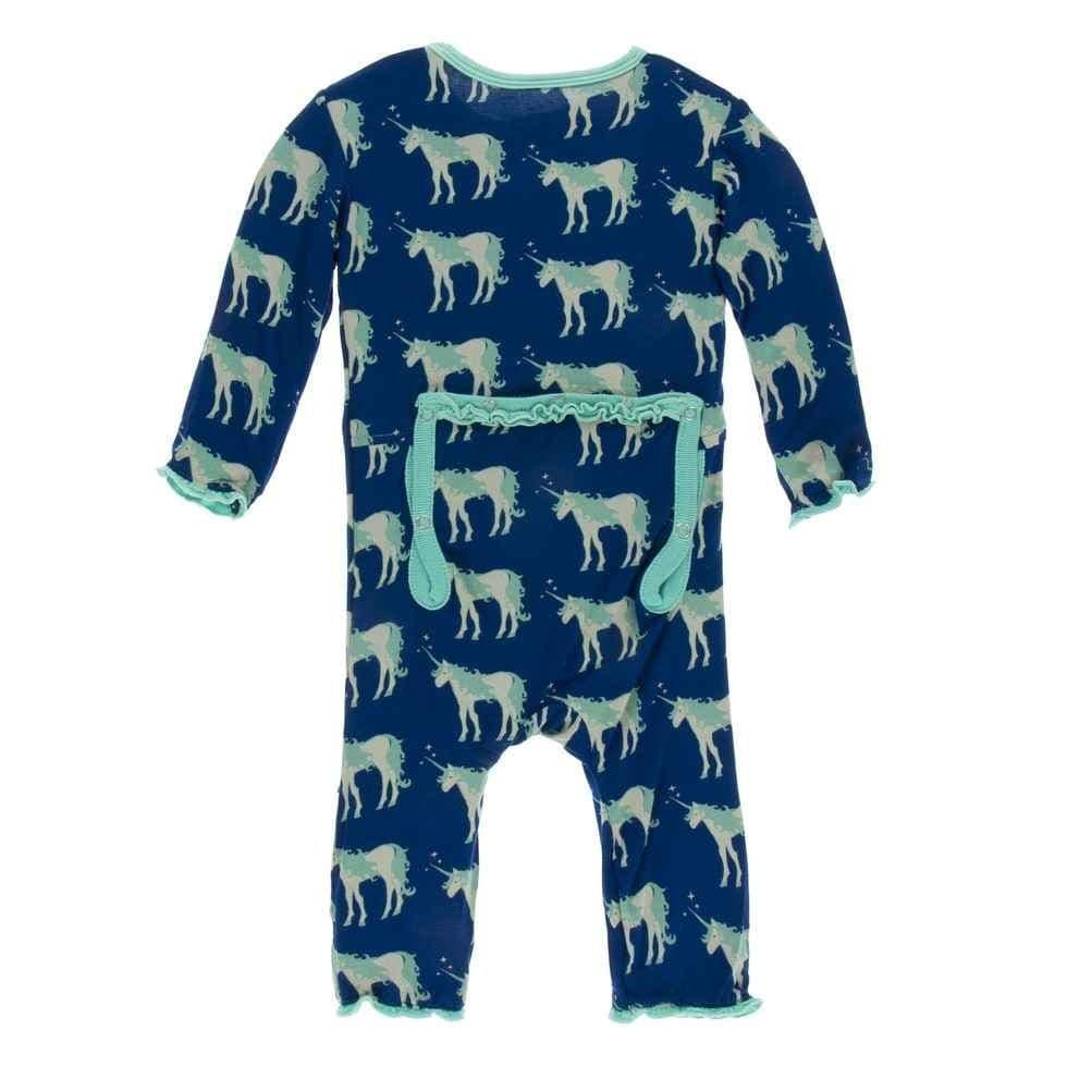 Print Bamboo Muffin Ruffle Coverall with Zipper - Flag Blue Unicorns - Image 3