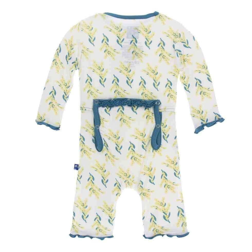 Print Bamboo Muffin Ruffle Coverall with Zipper - Golden Wattle - Image 2