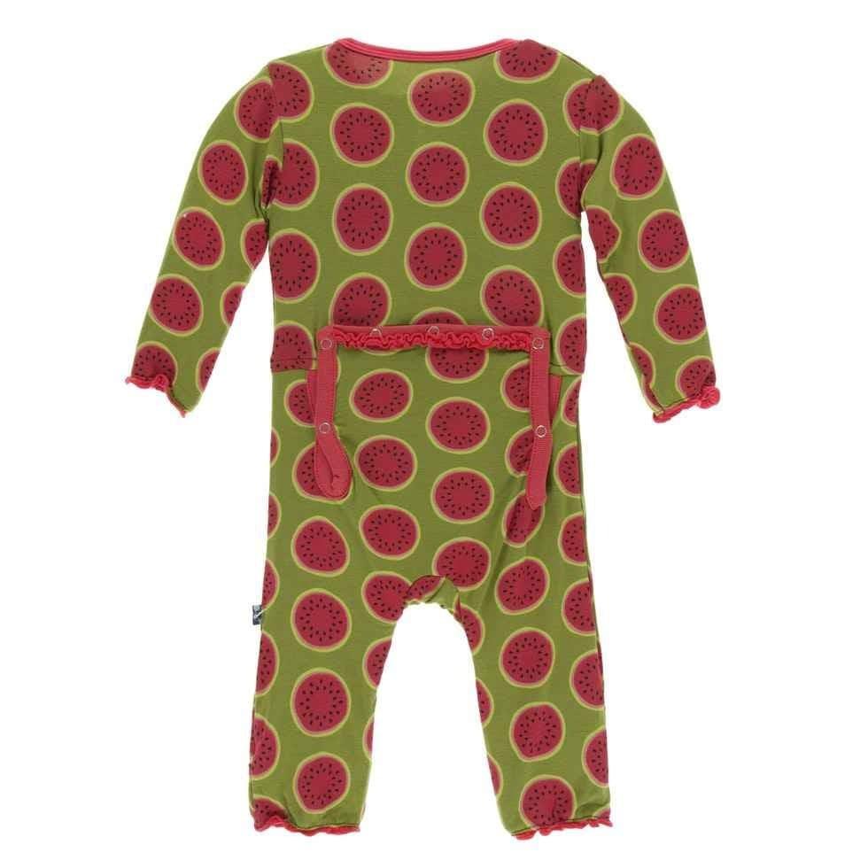 Print Bamboo Muffin Ruffle Coverall with Zipper - Grasshopper Watermelon - Image 2