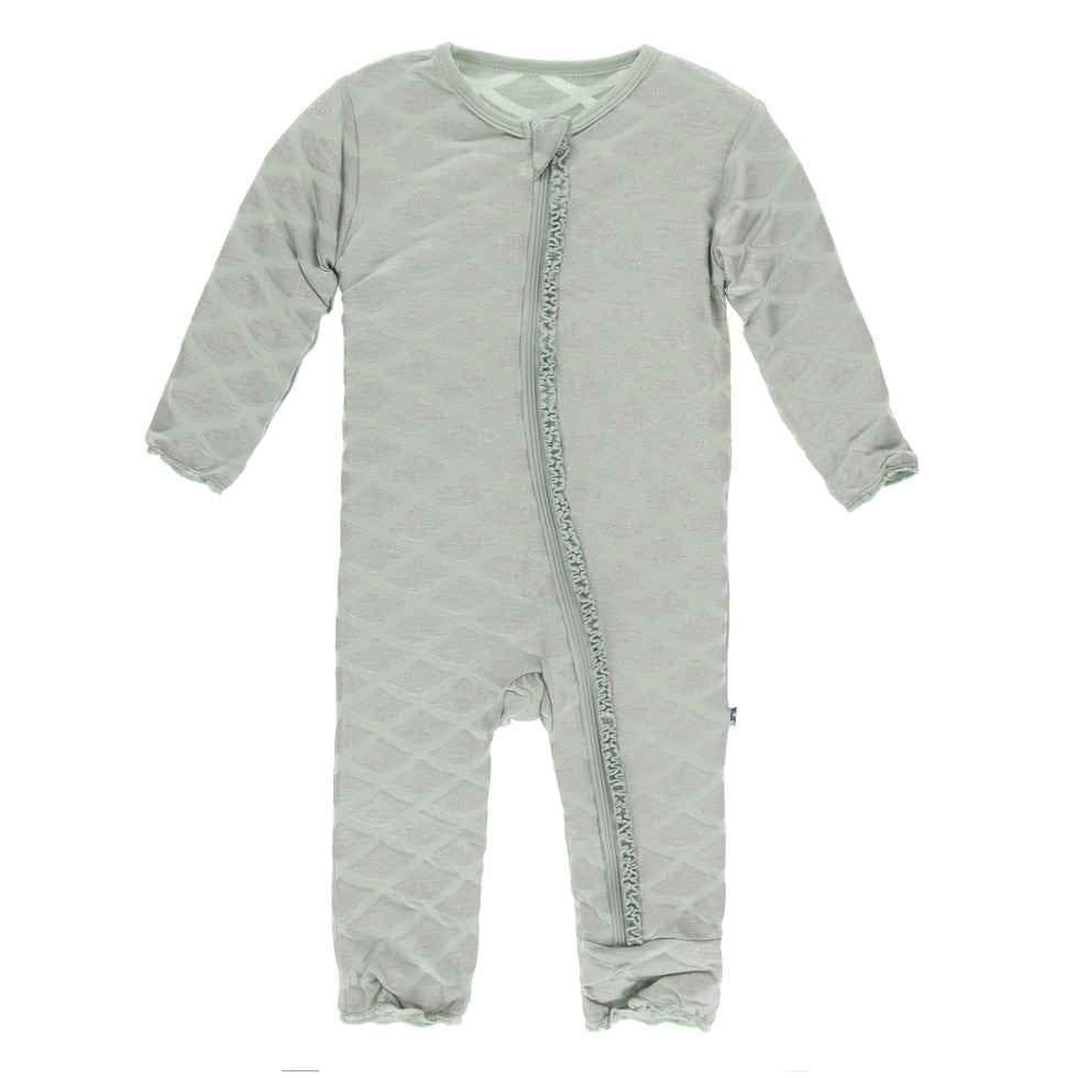 Print Bamboo Muffin Ruffle Coverall with Zipper - Iridescent Mermaid Scales