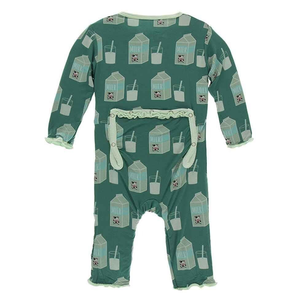 Print Bamboo Muffin Ruffle Coverall with Zipper - Ivy Milk - Image 2