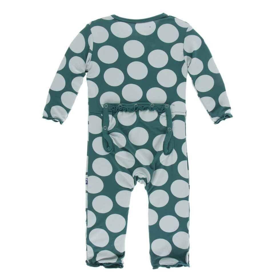Print Bamboo Muffin Ruffle Coverall with Zipper - Ivy Mod Dot - Image 2