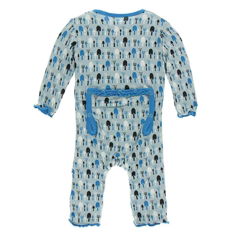 Print Bamboo Muffin Ruffle Coverall with Zipper - Jade Garden Tools - Image 2