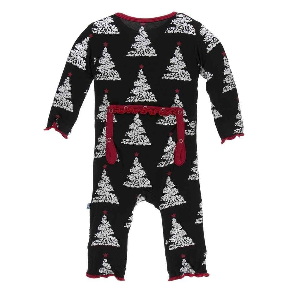 Print Bamboo Muffin Ruffle Coverall with Zipper - Midnight Foil Tree - Image 2