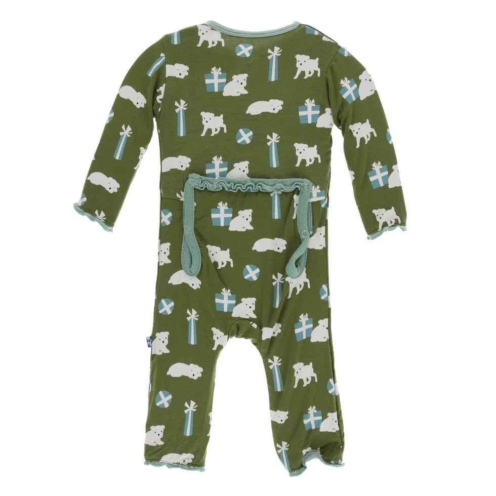 Print Bamboo Muffin Ruffle Coverall with Zipper - Moss Puppies and Presents - Image 2