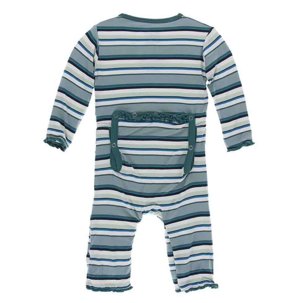 Print Bamboo Muffin Ruffle Coverall with Zipper - Multi Agriculture Stripe - Image 2