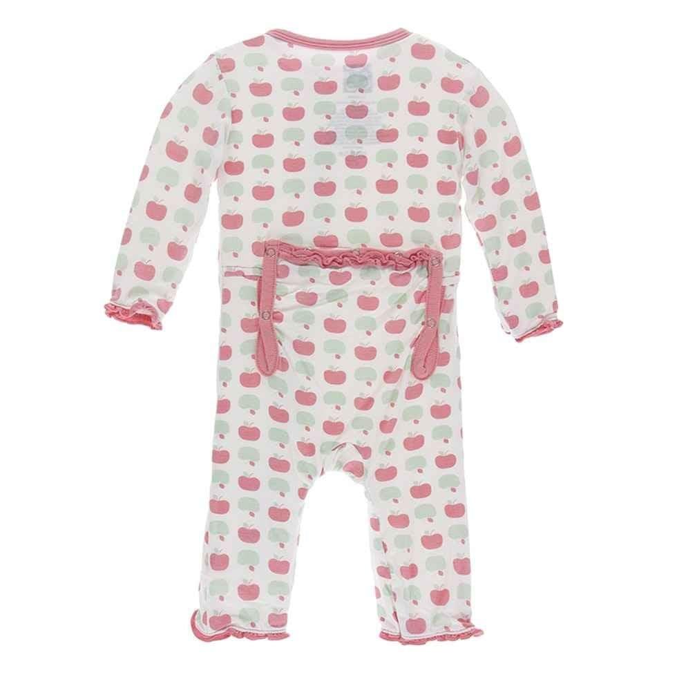 Print Bamboo Muffin Ruffle Coverall with Zipper - Natural Apples - Image 2