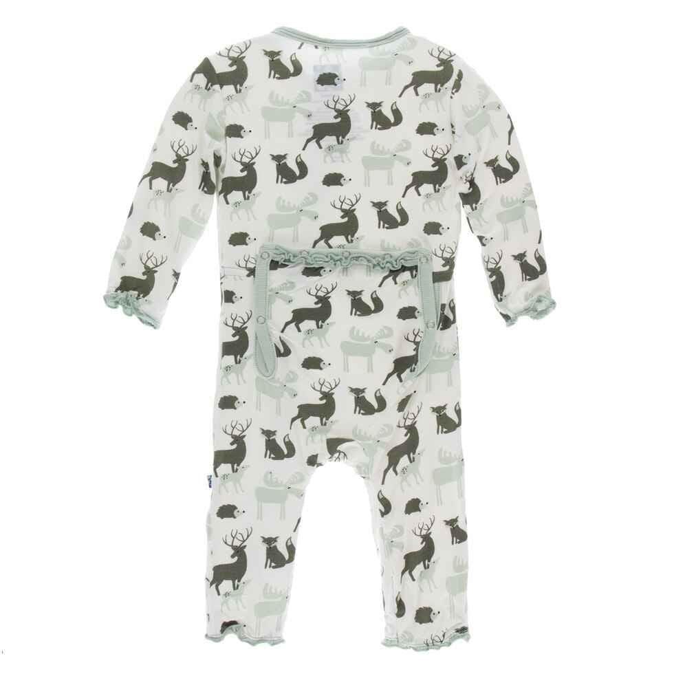 Print Bamboo Muffin Ruffle Coverall with Zipper - Natural Forest Animals - Image 2